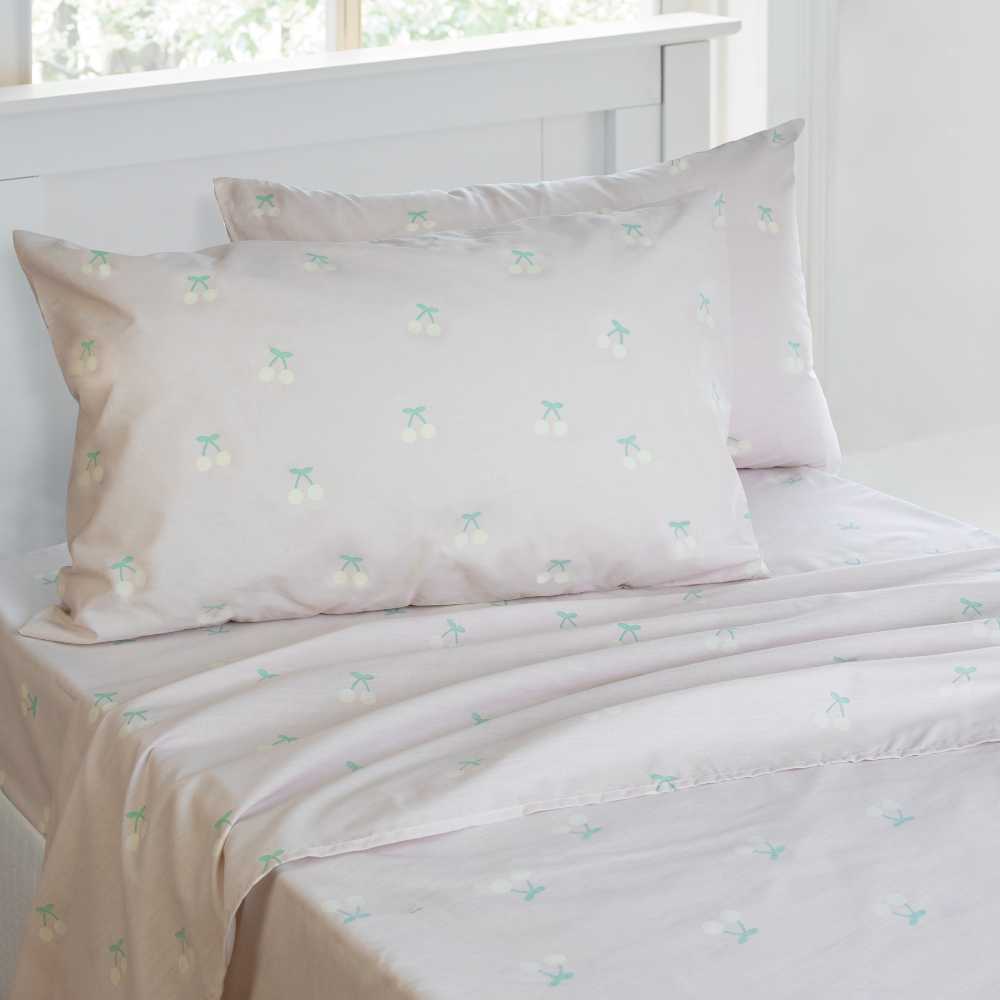 Jelly Bean Kids Double Bed Merideth Lilac Soft and Sweet Sheet Set with Tiny White Cherry Print