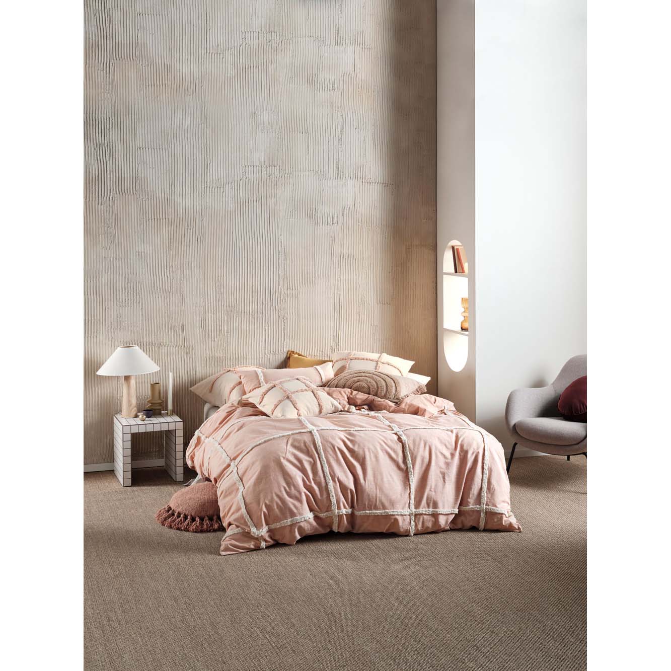 Super King Lyndon Brandy Cotton - Chenille Quilt Cover Set by Linen House