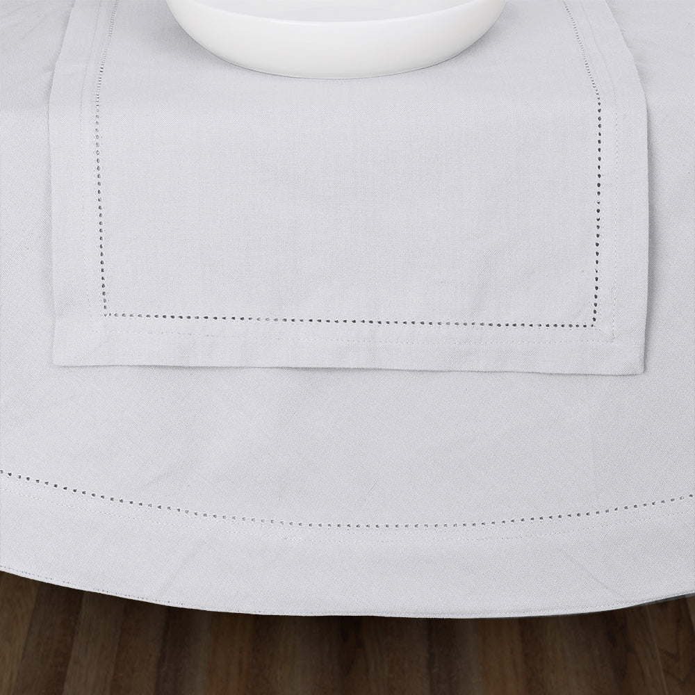 Elegant White Hemstitch Round Tablecloth Measuring 220cm for Dining Tables