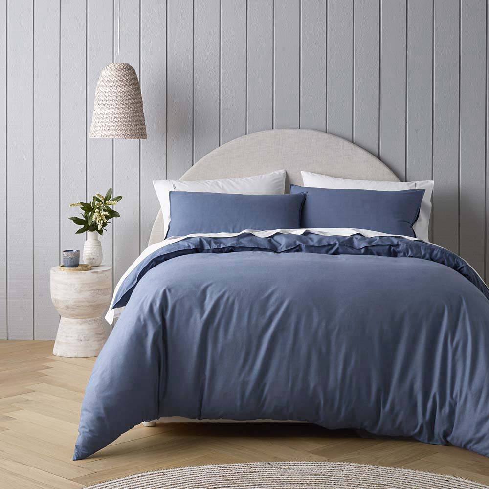 King-Size Bianca Riviera Blue Organic Cotton Quilt Cover Set