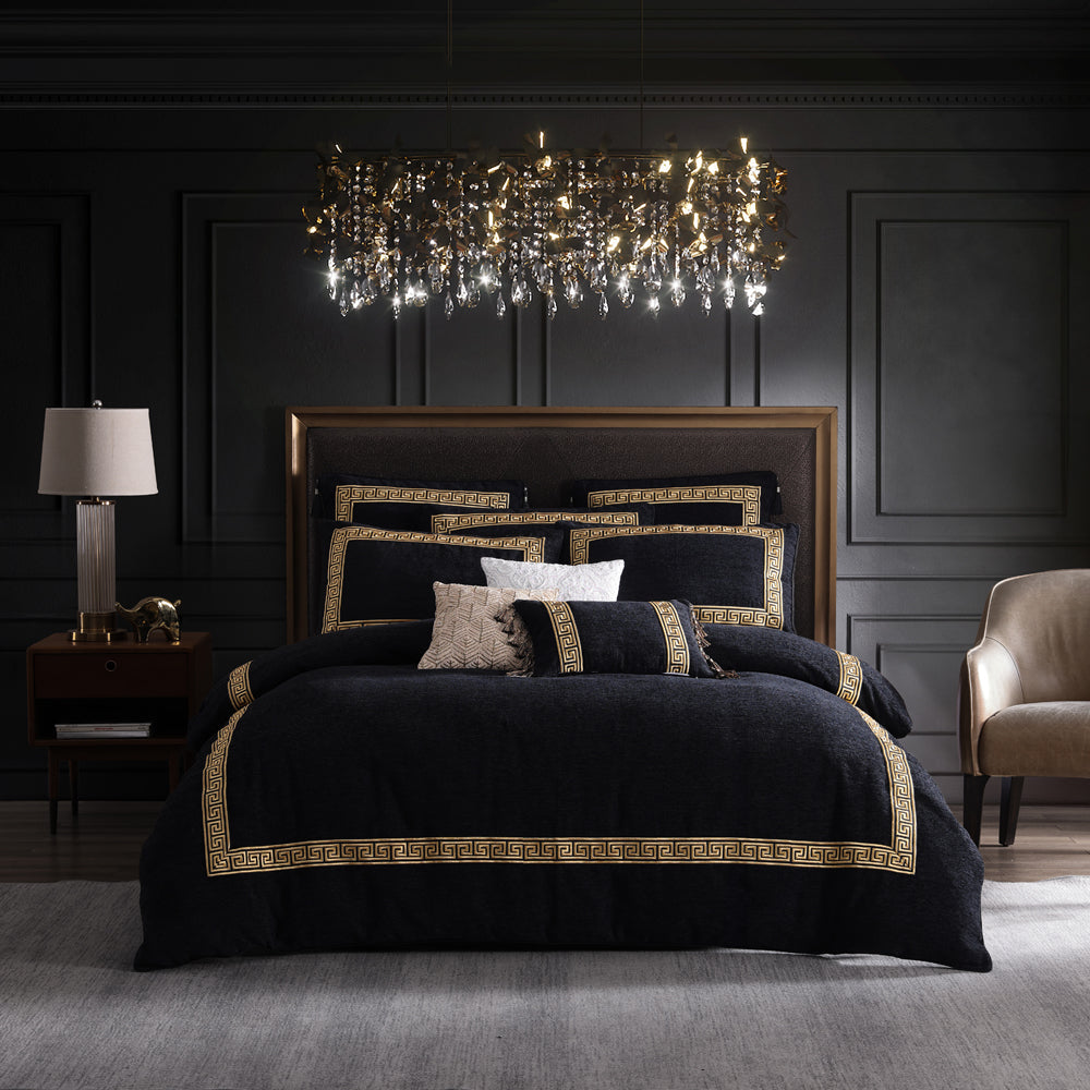 Super King Size Olympia Black Luxury Quilt Cover Set for High - End Interiors