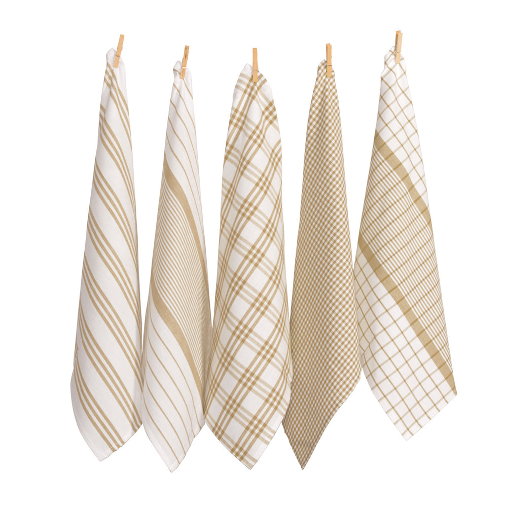 RANS Taupe Milan Style Tea Towels - Set of 5 High - Quality Kitchen Linens