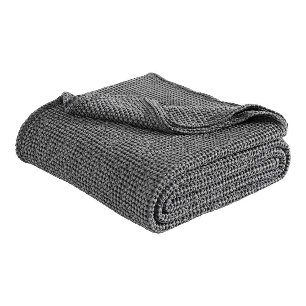 Urban Waffle Style Bed Blanket in Charcoal Color Suitable for Queen or King Size Bed
