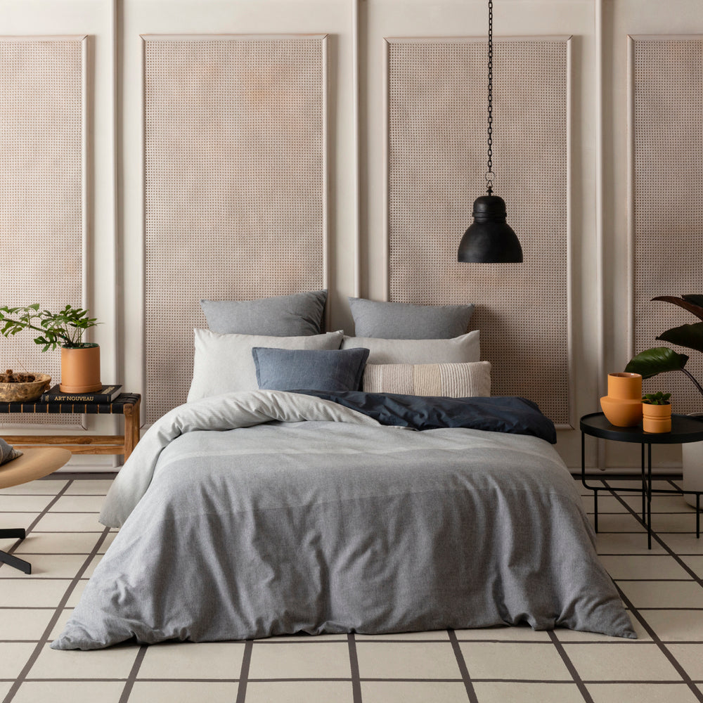 KAS Carter Navy Queen-Size Quilt Cover Set for a Modern Bedroom
