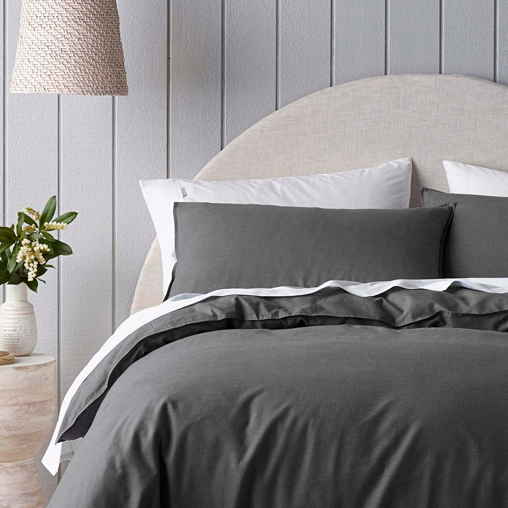 Single Bed Riviera Charcoal Organic Cotton Quilt Cover Set