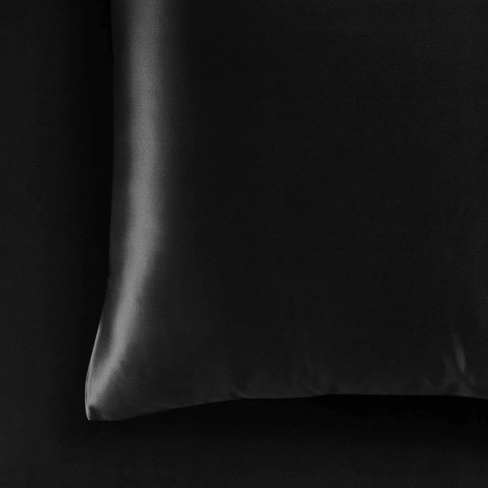 Double Bed Satin Black Luxury Sheet Set for a Silky Sleep