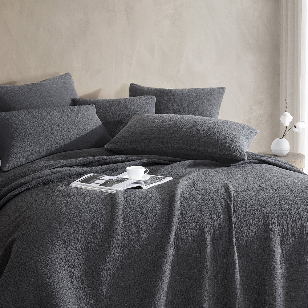 Platinum Logan and Mason Kayo Charcoal Bed Coverlet for Queen or King Size Beds