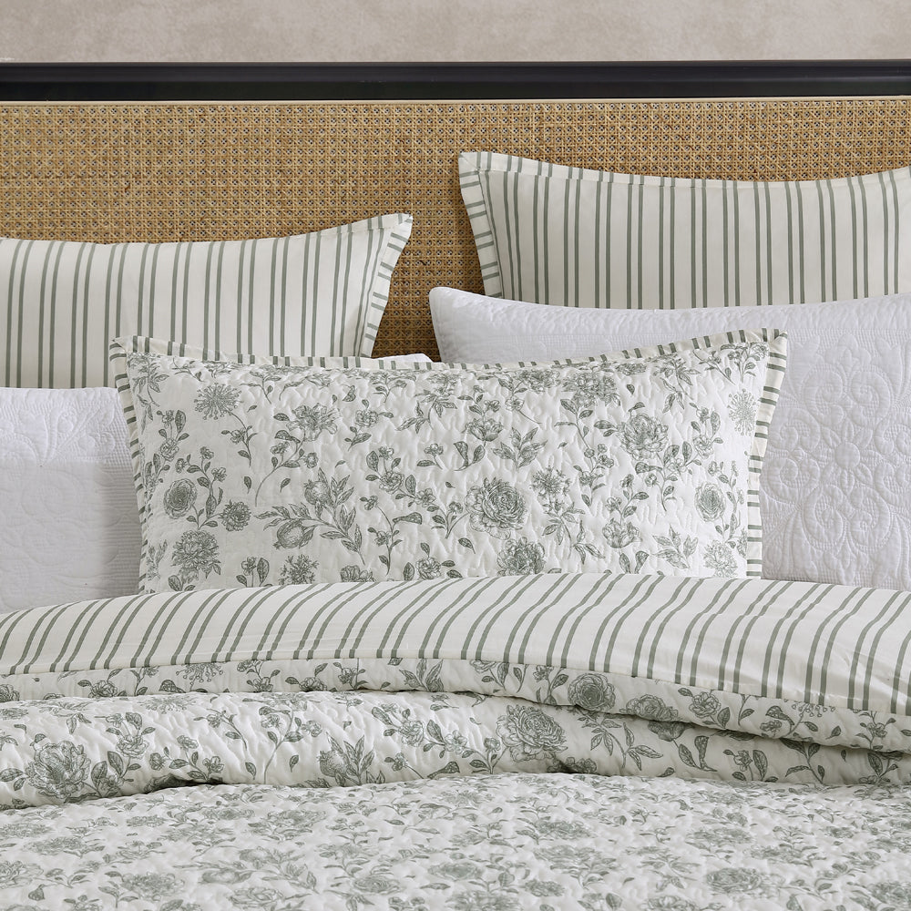 Super King-Sized Martha's Orchard Sage-Colored Quilt Cover Set from the Private Collection