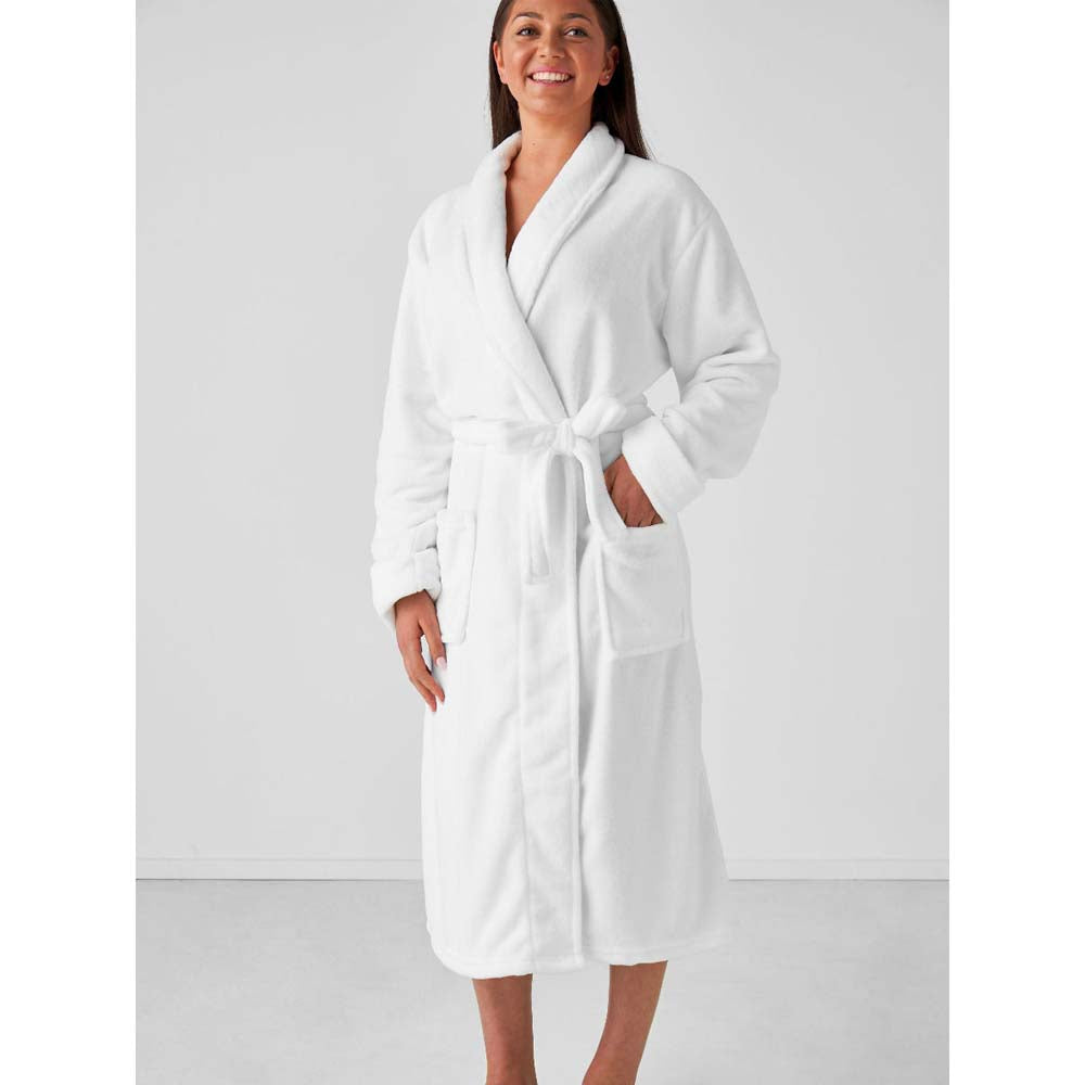 Luxurious White Plush Bathrobe - One Size Fits Most Adults