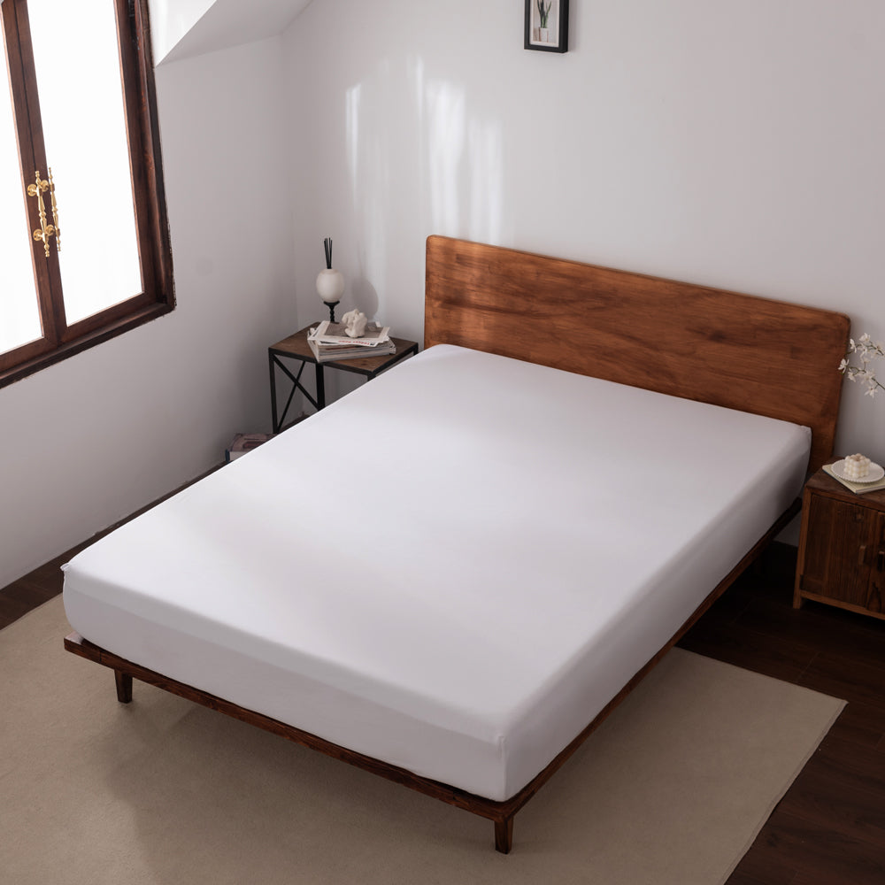 My Linen Casey 400 Thread Count White Luxury Cotton Fitted Sheet for Queen Bed with 60cm Depth