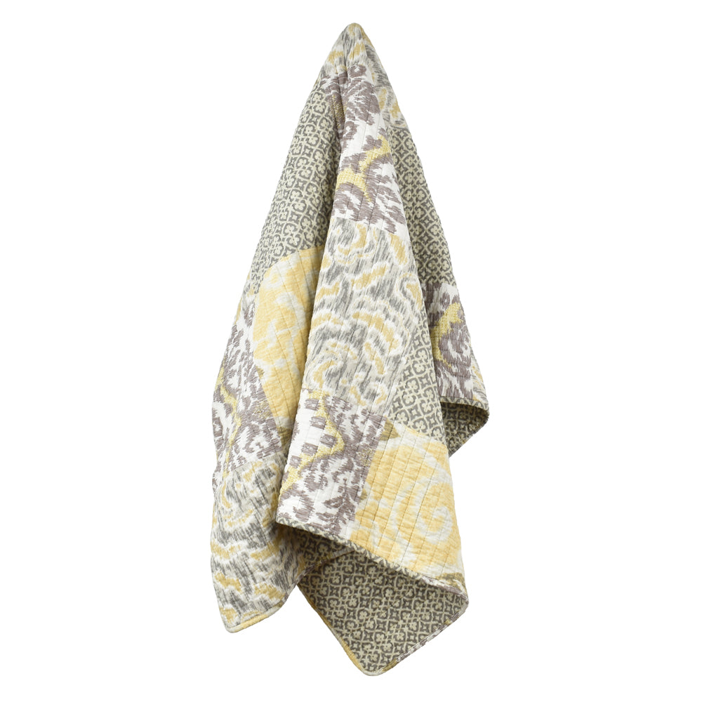 Tranquil Geometric Paisley Milan Style Throw with Tonal Grey and Yellow Hues