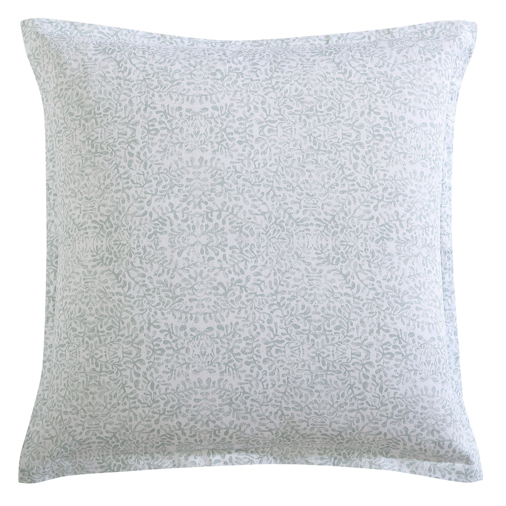 Botanical European Pillowcase in Soft Sage and White Hues