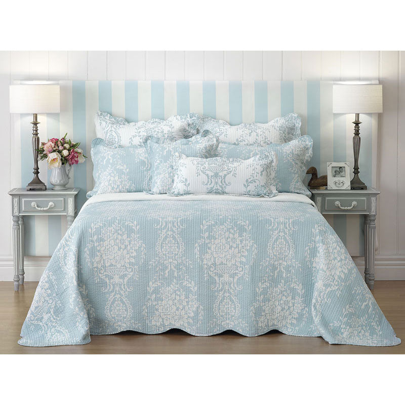 Exquisite Florence Blue Bedspread Set for King - Sized Bed Inspired by French Provincial Decor