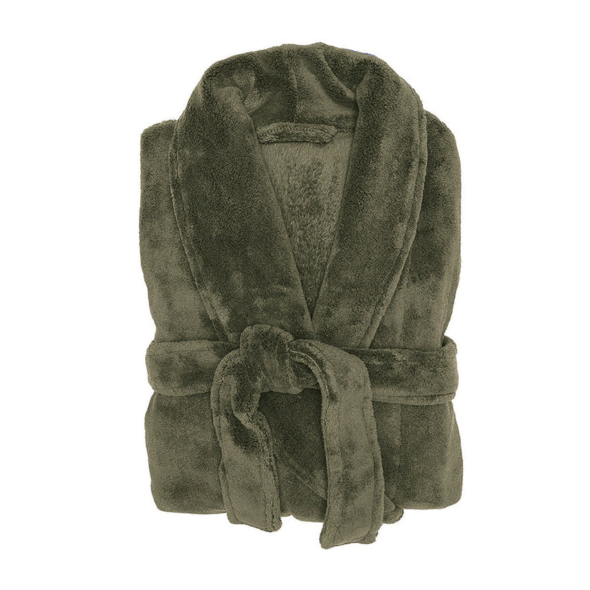 Olive Colored Medium to Large Sized Microplush Bath Robe - Ideal for Cozy Moments