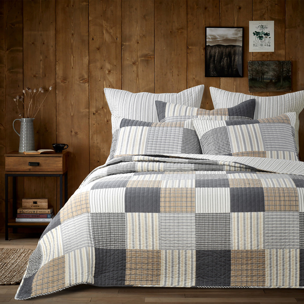 Soft 100% Cotton Vintage Patchwork Coverlet Set for Queen Bed
