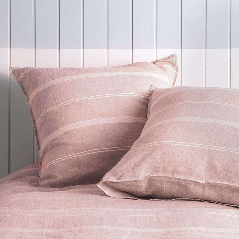 Balmoral Blush Linen - Cotton Double Bed Quilt Cover Set with Simple Stripe Design