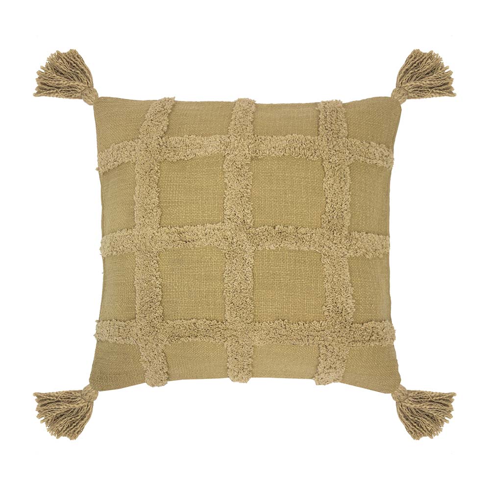 Soft and Stylish Percy Flax Square Filled Cushion with Tassels