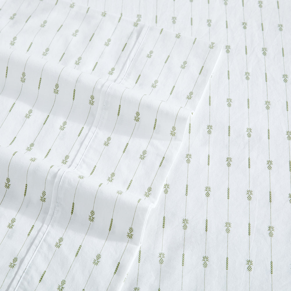 Tommy Bahama Green Pineapple Stripe Sheet Set for King - Sized Bed