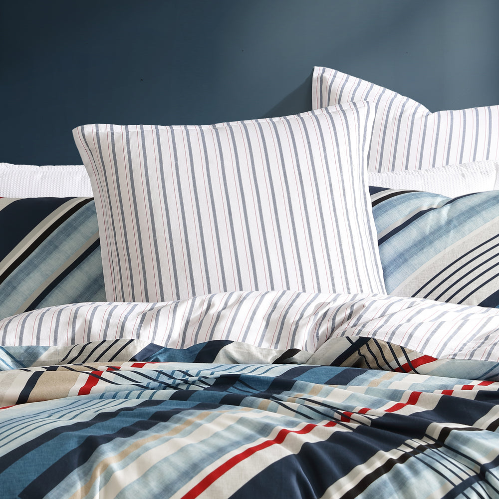 Stylish Summerville European Pillowcase with Red and Navy Stripes