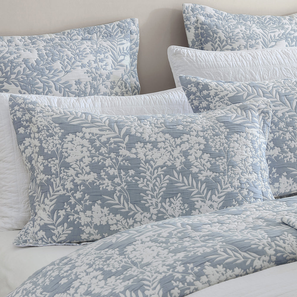 Quinn Super King Denim Quilt Cover Set with Native Australian Foliage Inspiration