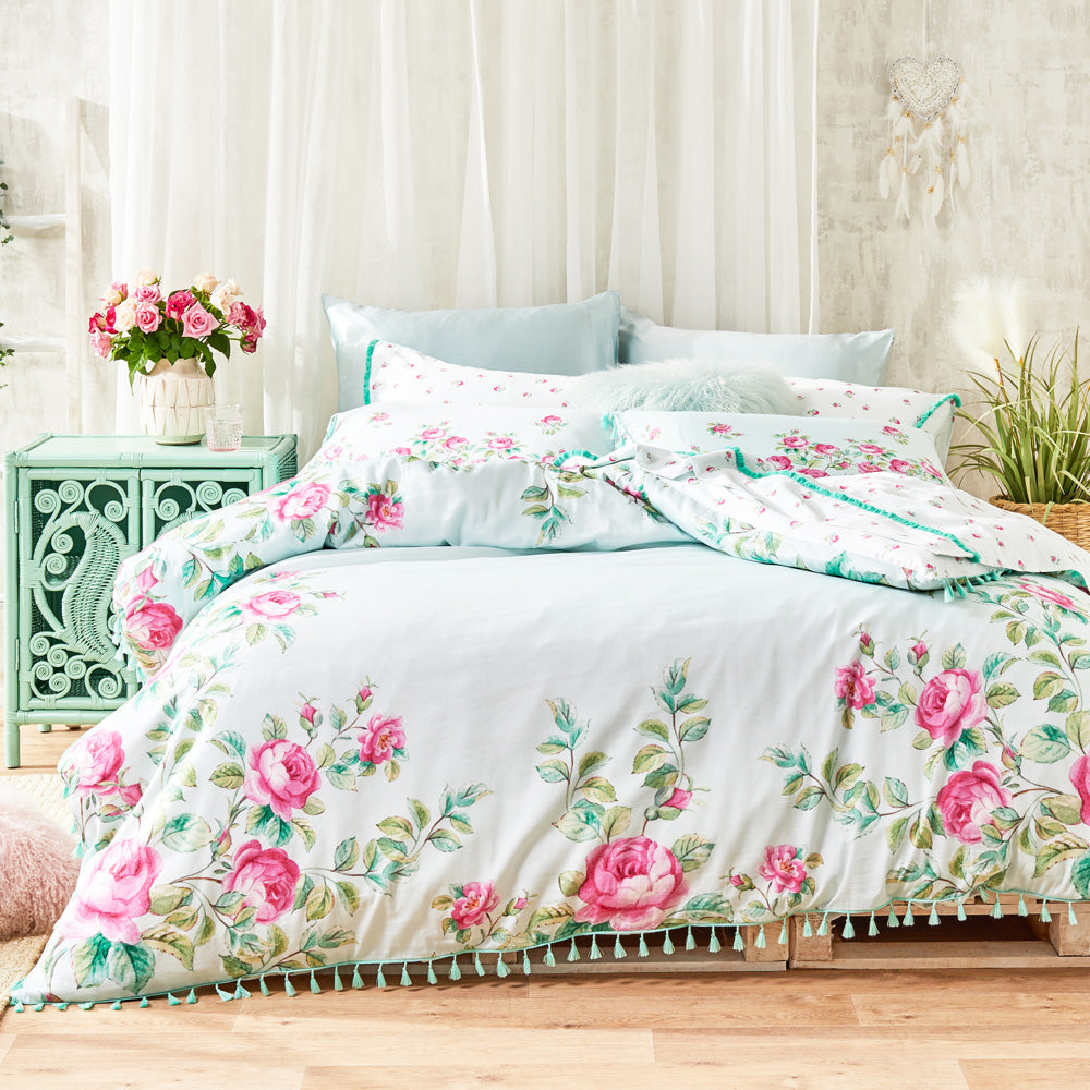 Royal Albert King-Size Cheeky Pink Reversible Quilt Cover Set with Tassel Trim