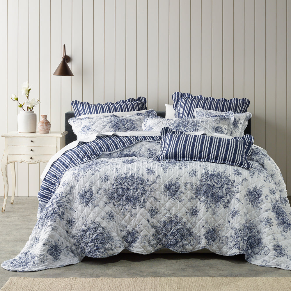 Amorette Blue Single Bed Bedspread Set - A French Provincial Inspired Bedroom Essential
