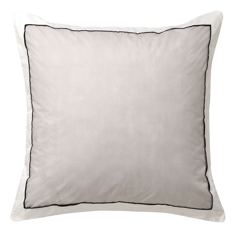 European-style Essex Stone Herringbone Pattern Pillowcase with White Border and Black Piping Trim