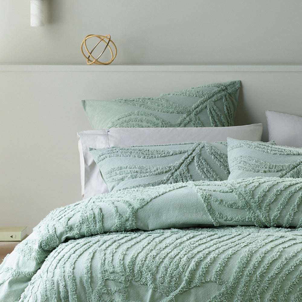 Double Bed Foliage Sage Cotton Chenille Bedspread Set for Bedroom Decor