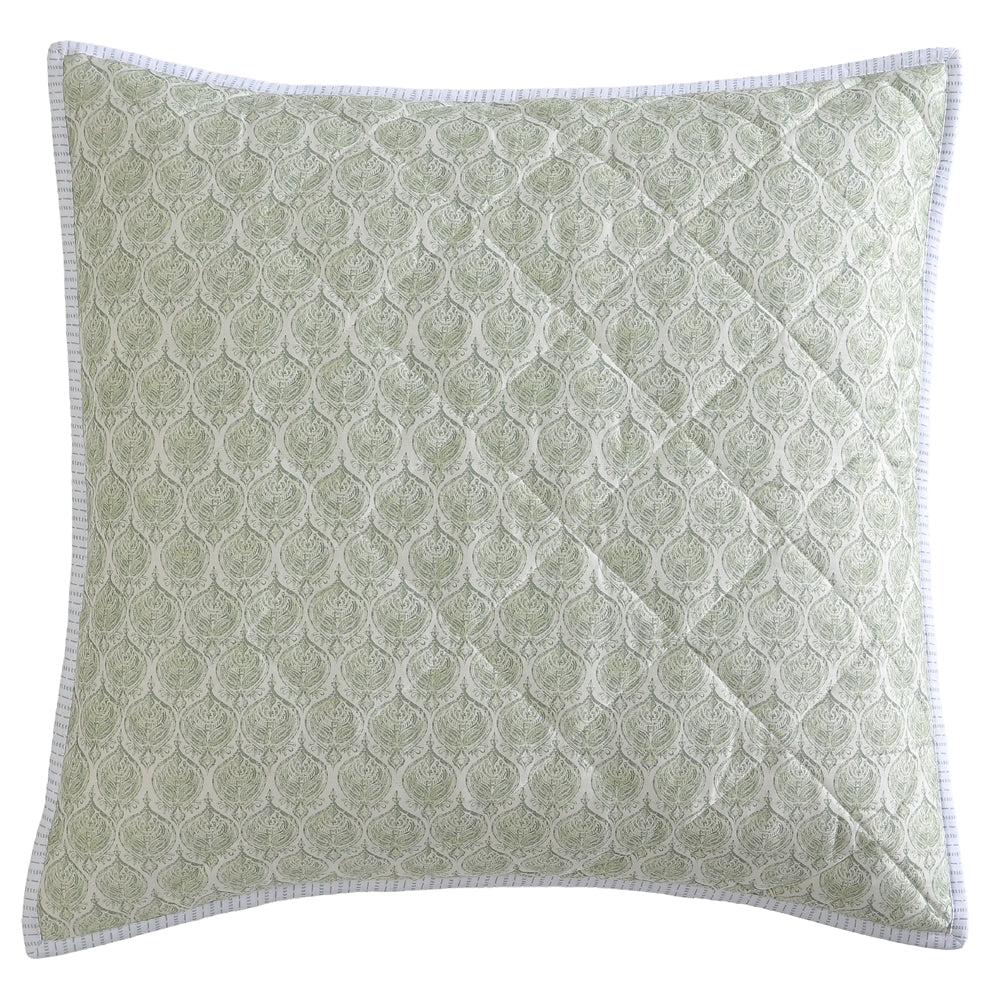 Stylish Shelby Sage European Sham with Boho Indian Block Print