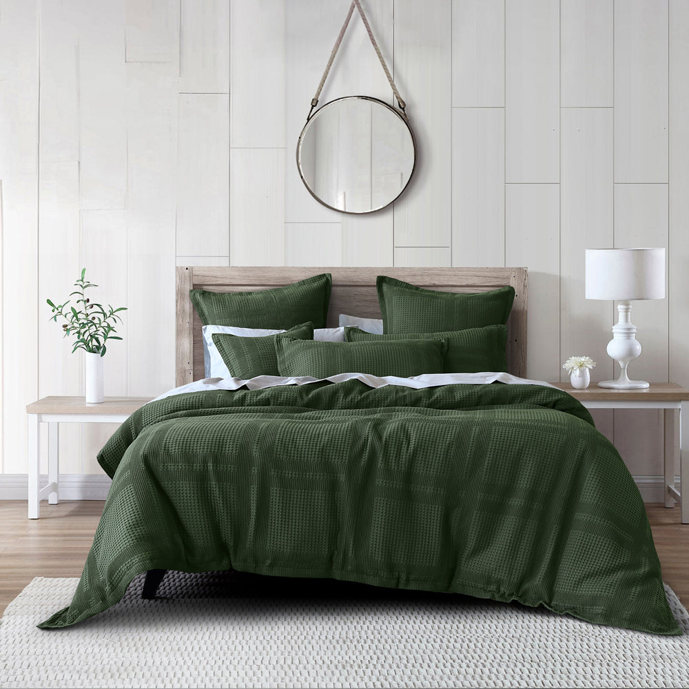 Bianca Sussex Queen - Sized Forest Green Cotton Quilt Cover Set