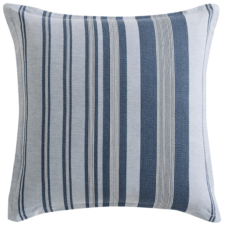 Logan and Mason Hunter Indigo European-Style Decorative Pillowcase with Subtle Seersucker Texture