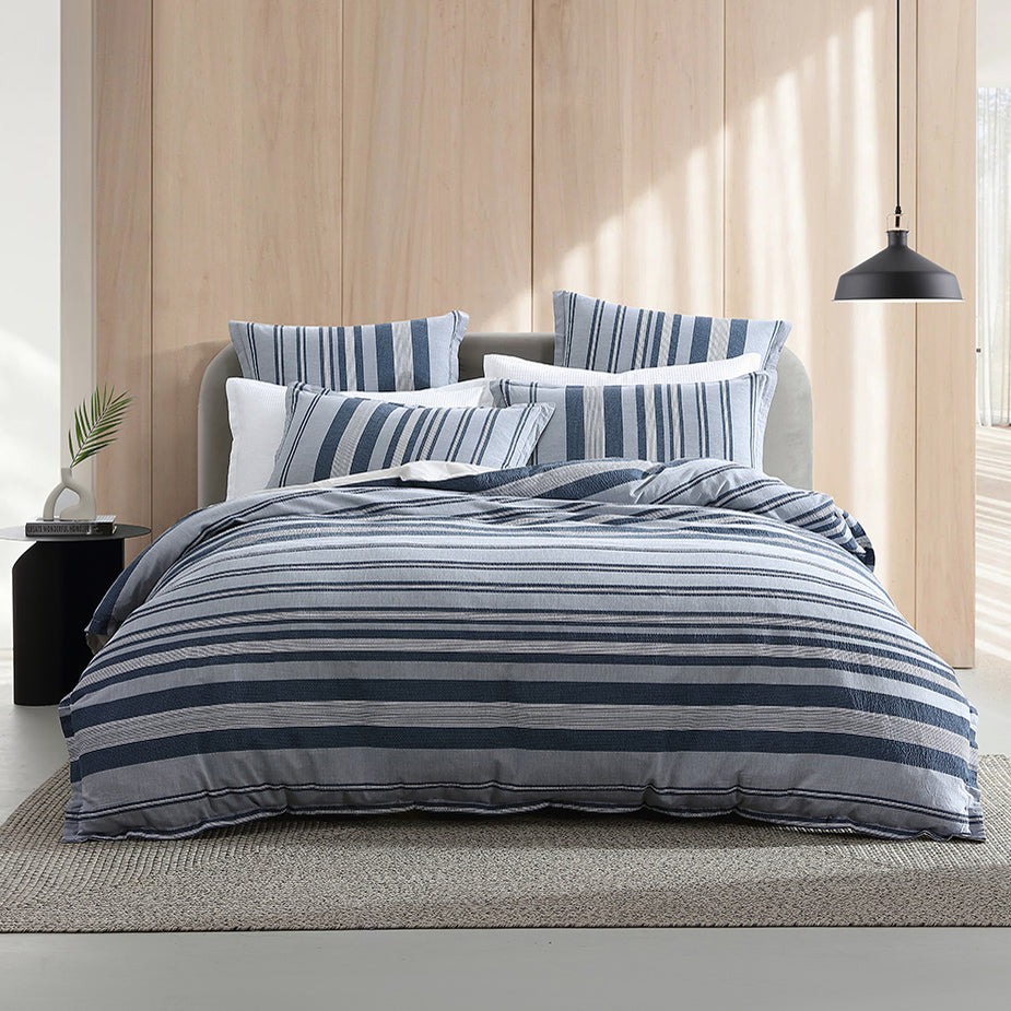 Hunter Indigo King - Size Bed Quilt Cover Set with Modern Stripes