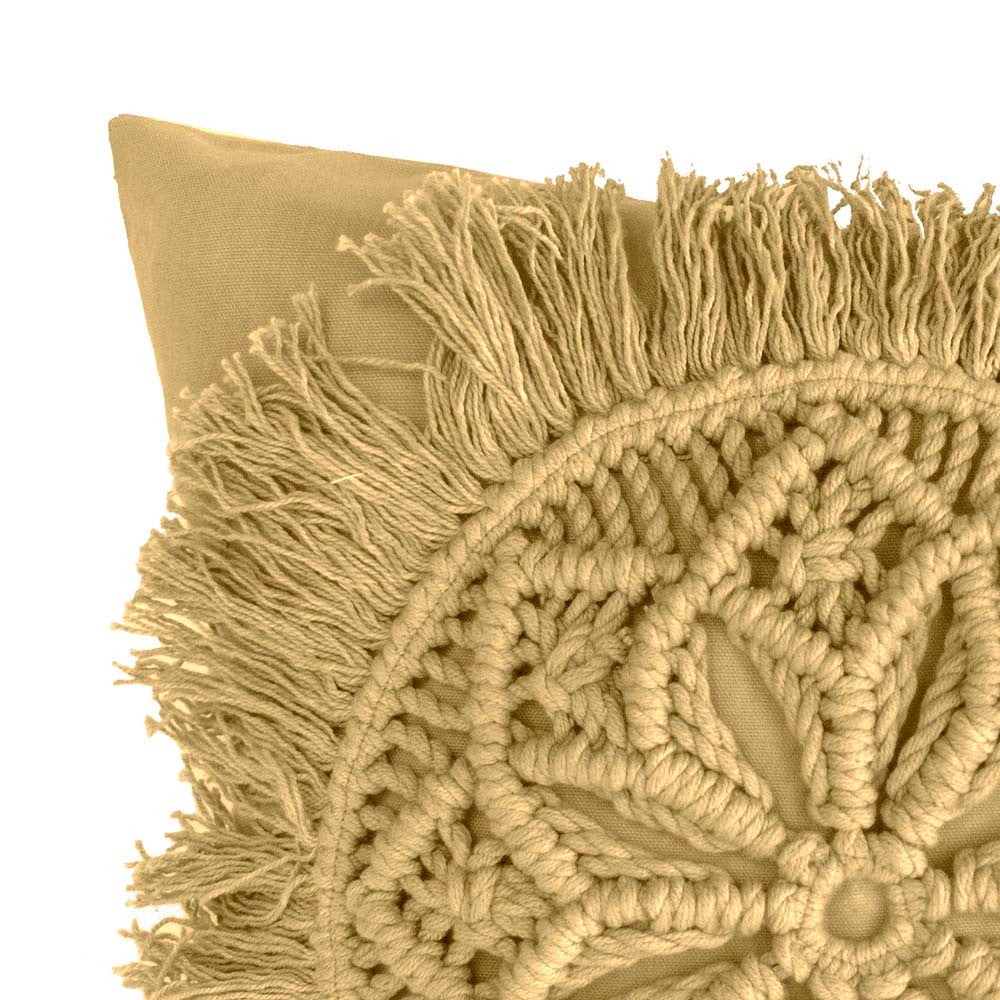 Bambury Sosa Flax Decorative Square Filled Cushion with Bohemian Macramé Design