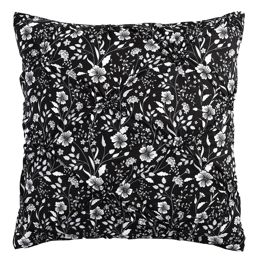 Exquisite Leisel Black European-Style Pillowcase with Monochromatic Blooms