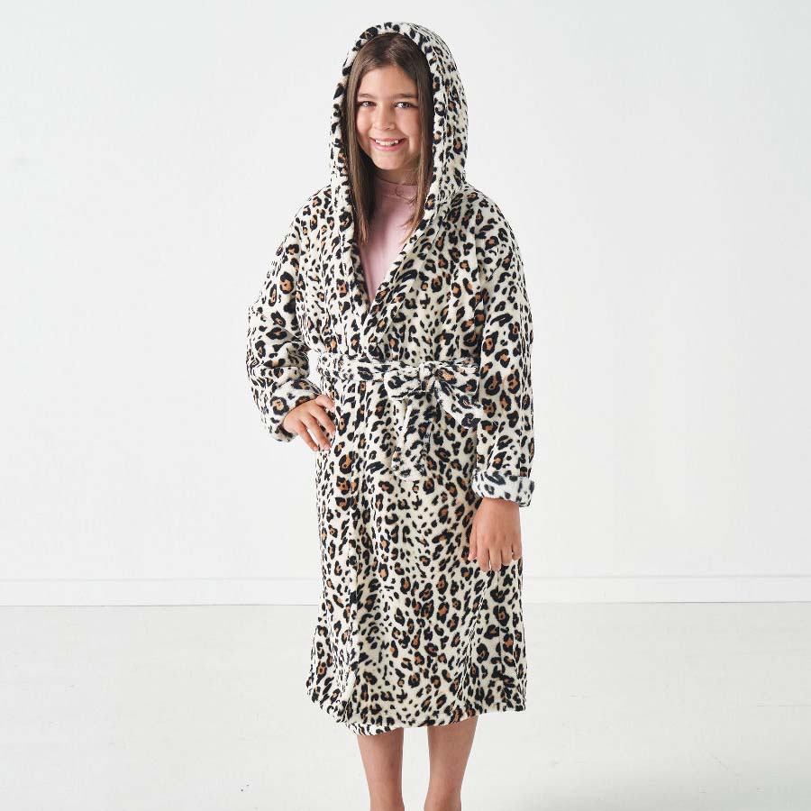 Super Soft Plush Leopard Print Kids Bathrobe - Large Size 10 for Ultimate Comfort