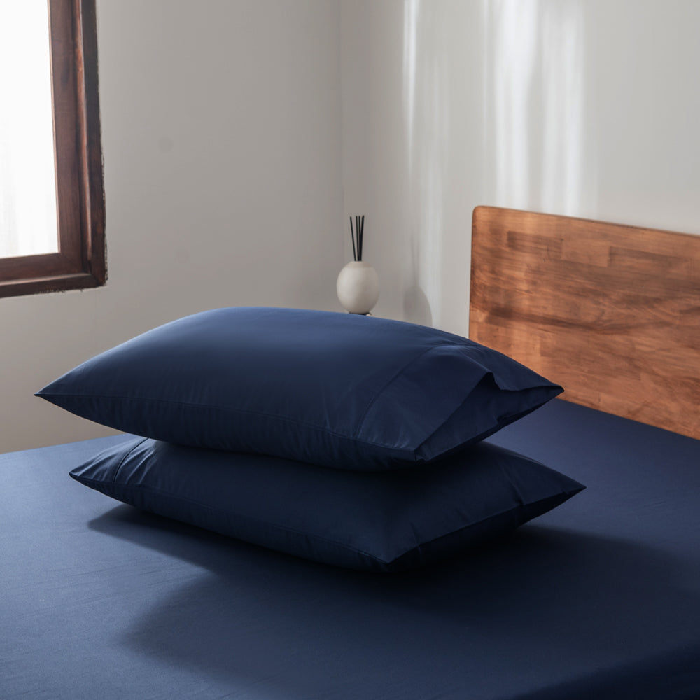 Navy Casey Cotton King Pillowcase Set of 2 with 400TC