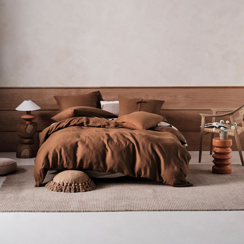 Double Bed Nimes Cinnamon Soft & Durable Linen Quilt Cover Set