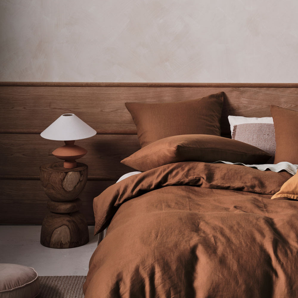 Double Bed Nimes Cinnamon Soft & Durable Linen Quilt Cover Set