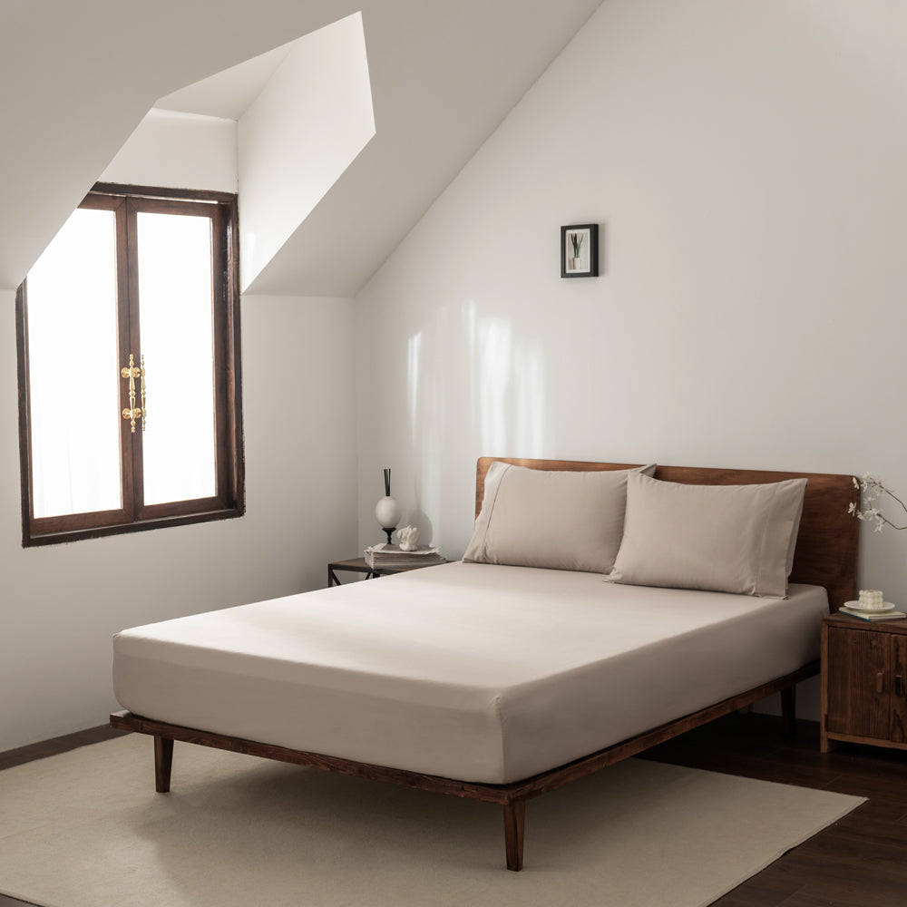 Casey Queen Size 60cm 400 Thread Count Cotton Linen Fitted Sheet and Pillowcase Bedding Combo