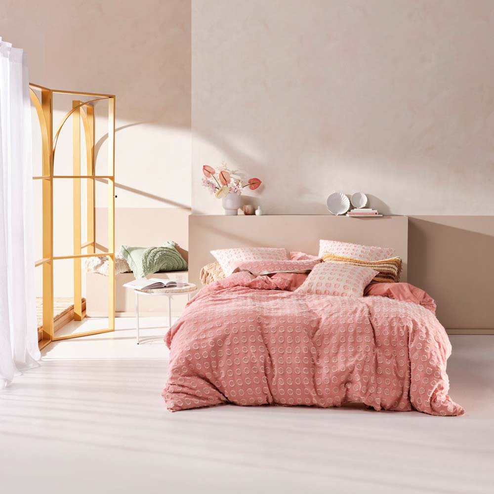 Linen House Benedita Blossom Super King Quilt Cover Set with Fresh Pink Eyelash Details