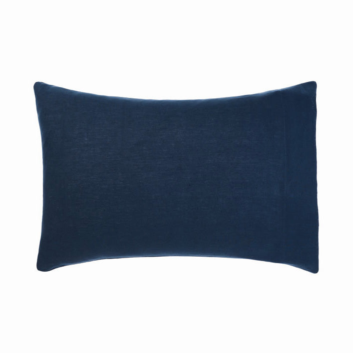 Navy Blue Linen Standard-Sized Pillowcase from Linen House - Nimes Collection