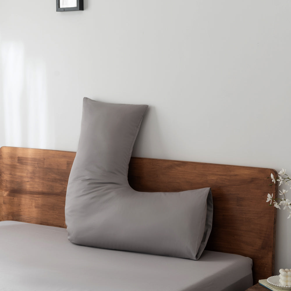 Luxurious Casey 400 Thread Count 100% Cotton Sateen Pewter V-Shaped Pillowcase for Ultimate Comfort