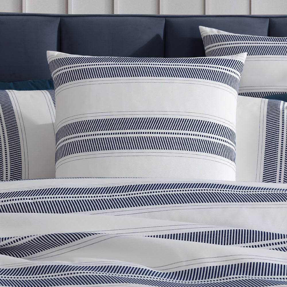 European-sized Cadet Navy Pillowcase with Large Textured Nautical Stripes