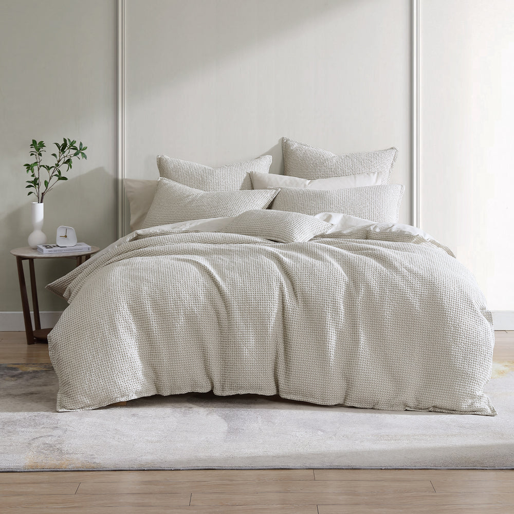 Urban Stone Waffle Texture Queen Bed Quilt Cover Set
