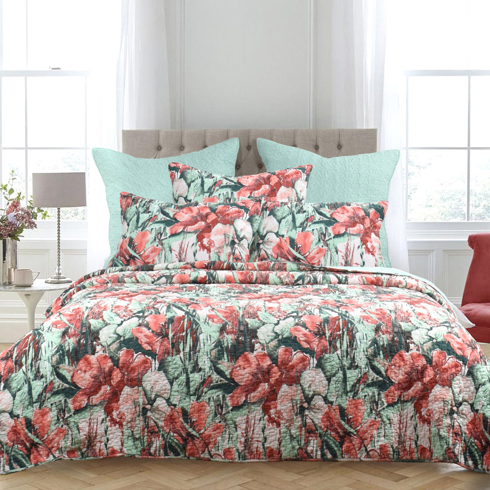 Chloe Floral Coverlet Set for King Single Bed with Tonal Design