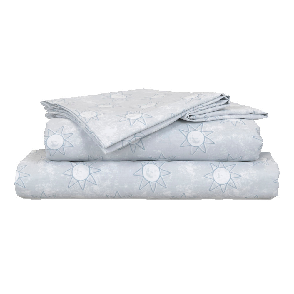 Pastel Blue Single Bed Suns Sheet Set for Kids