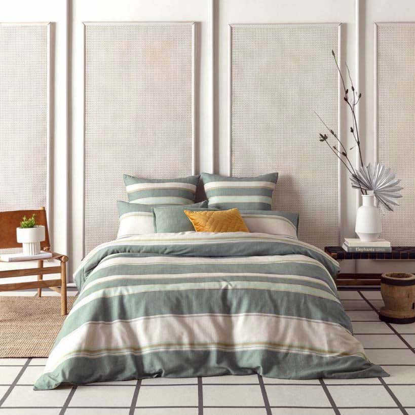 KAS King-Size Brooks Green Bed Quilt Cover Set - Ideal for Luxury King Beds