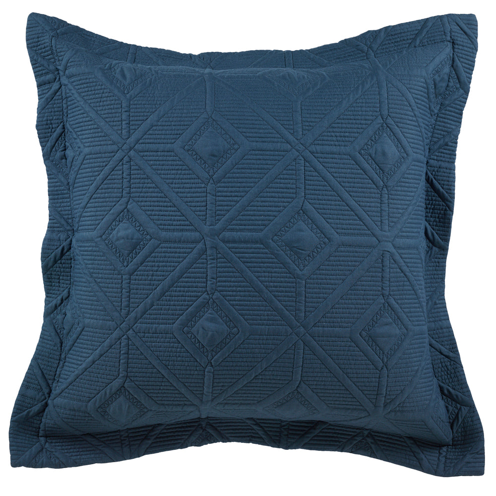 Stylish Navy European Pillowcase with Decorative Diamond Pattern by Bianca Kazimir