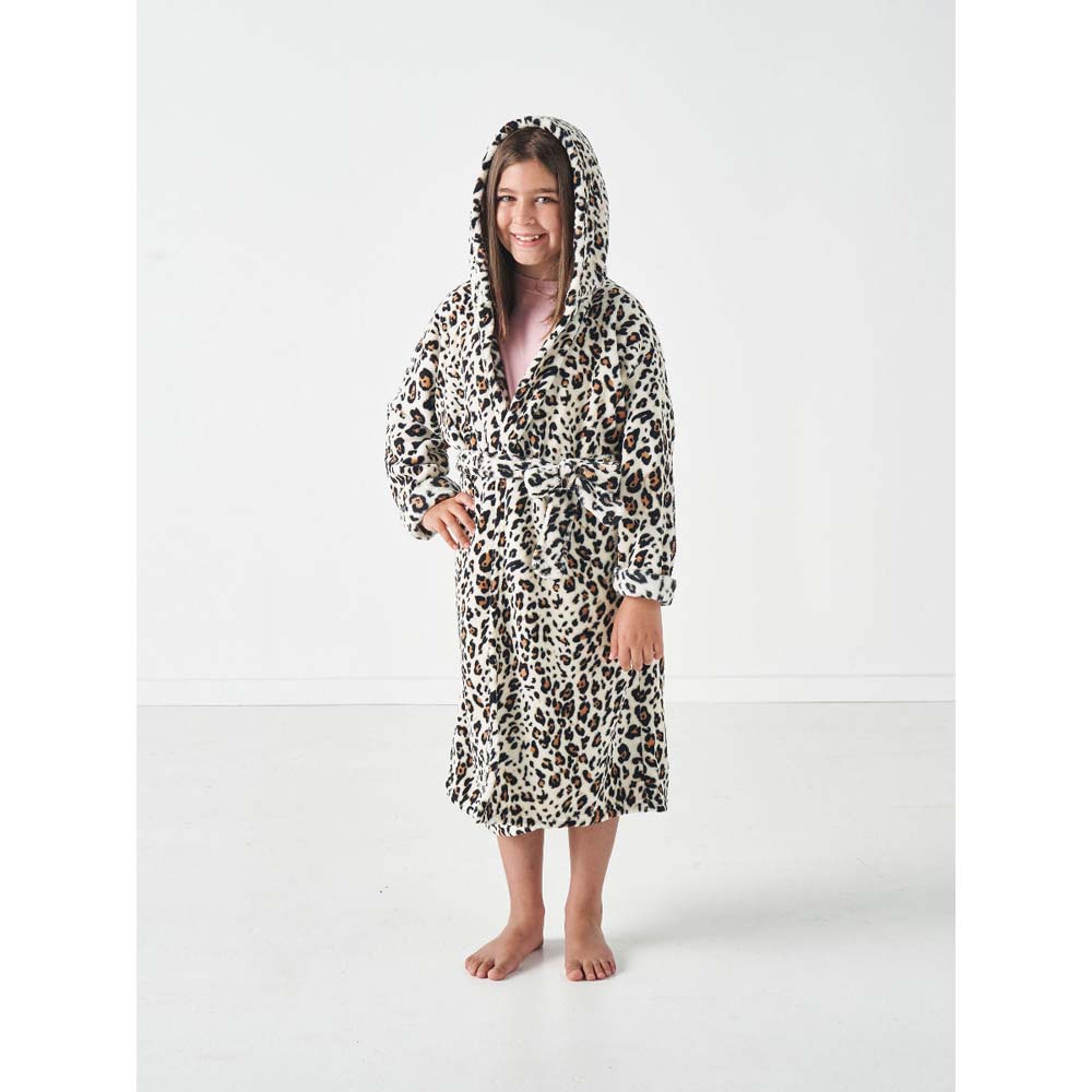 Soft Plush Leopard - Patterned Kids' Bathrobe in Small Size 4 for Comfortable Use