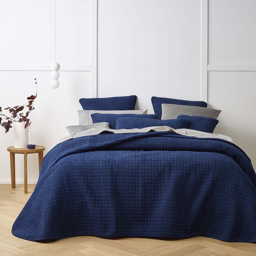 Luxurious Turin Indigo Corduroy Coverlet Set for Queen or King Beds
